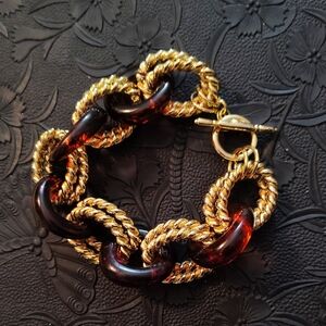 Kenneth Jay Lane Gold and Amber Link Bracelet ~ FREE SHIPPING!